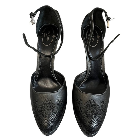 NIB Prada Sz 11 41 Vintage 1P7827 SILK FUME FLOW ANTRACITE Black Platform Pumps - Picture 4 of 12